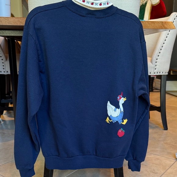 Vintage Navy Blue Duck Print Womens Sweater - Picture 9 of 11